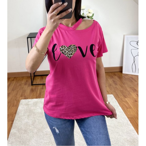 T-shirt Rose Love à col ouvert