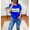T-shirt Bleu Unique à col rond